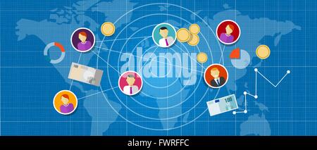 Affiliate marketing multi livello mlm vendite in rete persone collegate Illustrazione Vettoriale