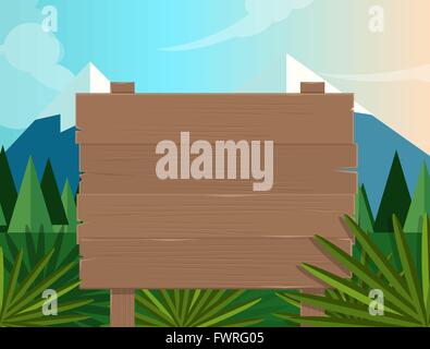 Segno bordo legno giungla foresta illustrazione dello sfondo albero vettore montagna natura cartoon Illustrazione Vettoriale