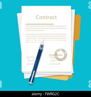 Foglio firmato contratto trattativa accordo icona penna sulla scrivania business piatta illustrazione vettore Illustrazione Vettoriale