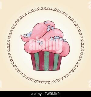 Vettore cupcake acquerello con perle. Ideale per menu per cafe e ristoranti. Illustrazione Vettoriale Illustrazione Vettoriale