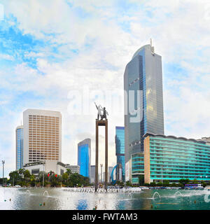 Statua di benvenuto nel centro di Jakarta - la capitale dell Indonesia Foto Stock