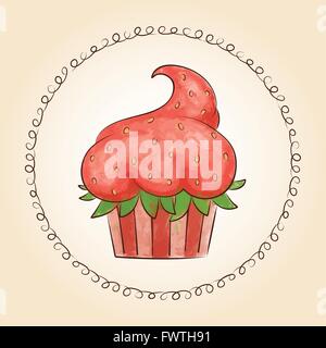Vettore cupcake acquerello guardare come fragola. Ideale per menu per cafe e ristoranti. Illustrazione Vettoriale Illustrazione Vettoriale