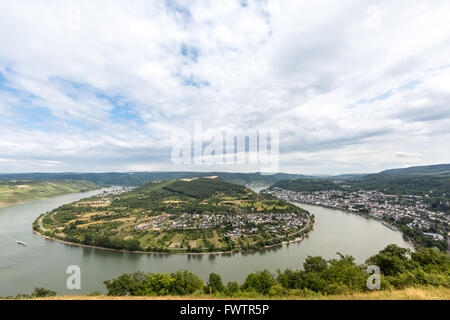 Vista aerea di Boppard e il fiume Reno, valle del medio Reno, in Germania, in Renania Palatinato Foto Stock