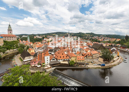 Vista aerea del centro storico di Cesky Krumlov, Repubblica Ceca Foto Stock