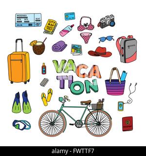 Disegnata a mano vacanza doodle, vario materiale relativo alla vacanza Illustrazione Vettoriale