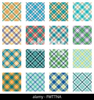 Plaid patterns raccolta, 16 seamless disegni tartan Illustrazione Vettoriale