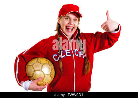 Ragazza in jersey nazionale della Repubblica ceca sul bianco Foto Stock