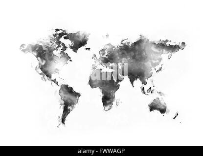 Abstract Mappa mondo dipinto o sfondo bianco Foto Stock