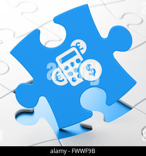 Il concetto di business: Calcolatrice su Sfondo puzzle Foto Stock