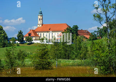 Chiesa dell'Annunciazione, Reutberg monastero, Sachsenkam, Isarwinkel, Alta Baviera, Baviera, Germania Foto Stock