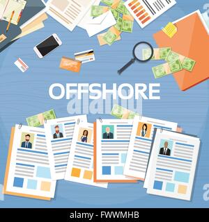 Carte Offshore Documenti Company la gente di affari di proprietari Illustrazione Vettoriale