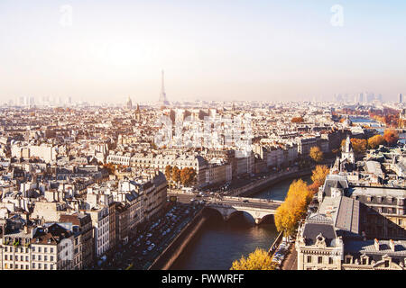 Parigi vista panoramica, antenna bellissimo paesaggio con la Torre Eiffel sullo sfondo Foto Stock