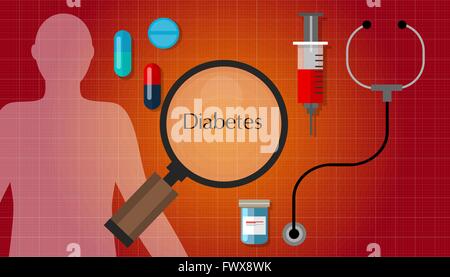 Il diabete mellito diagnosi diabetici farmaco problema icona della salute Illustrazione Vettoriale
