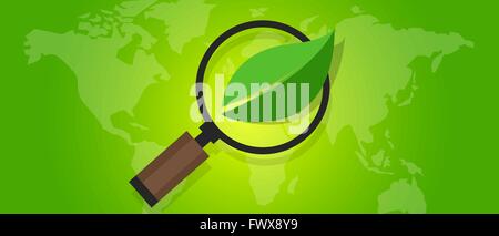 Ecologia eco friendly mappa del mondo a foglia verde ambiente di simbolo Illustrazione Vettoriale