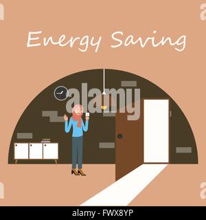 Risparmio energetico elettricità spegnere la lampada turnght Illustrazione Vettoriale