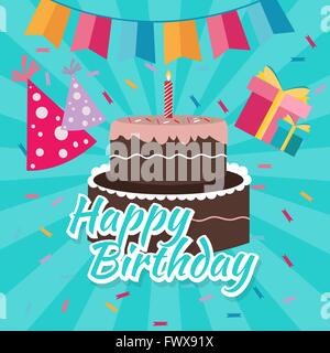 Celebrare il buon compleanno torta illustrazione piana saluti vettore icona colorate colore brillante Illustrazione Vettoriale