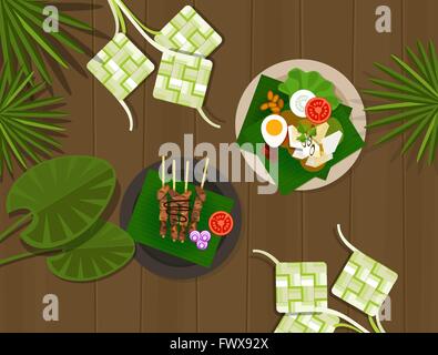 Ketupat lebaran idul fitri ied cibo indonesia Illustrazione Vettoriale