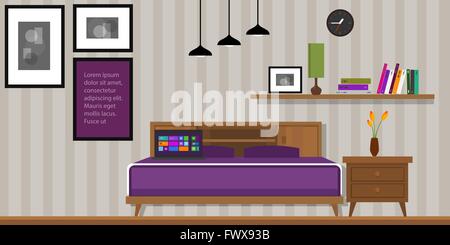 Camera da letto vettore interno arredo casa homr Illustrazione Vettoriale