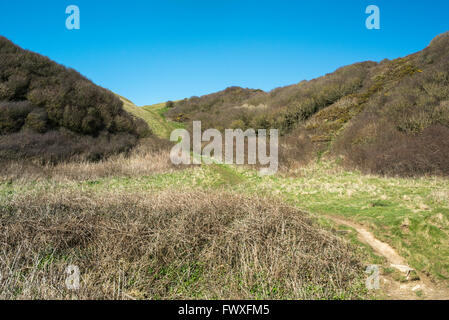 Il sentiero che sale tra due colline. Foto Stock