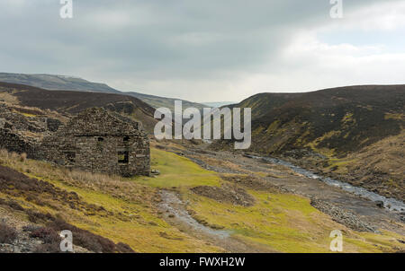 Rovine di un Yorkshire Dales lead smelting mulino ponte di riscatto, Swaledale, nei pressi di Reeth, Yorkshire Dales National Park Foto Stock