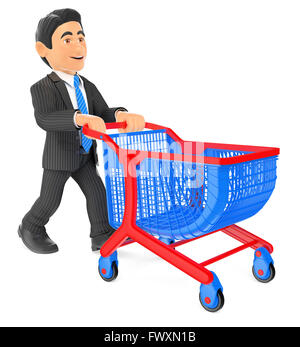 3d la gente di affari. imprenditore spingendo un carrello isolati a sfondo bianco. Foto Stock
