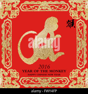 Il 2016 è l'anno della scimmia,la calligrafia cinese hou. Traduzione: monkey Foto Stock