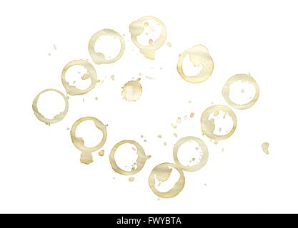 Sacco di forma circolare le macchie di caffè su sfondo bianco. Foto Stock