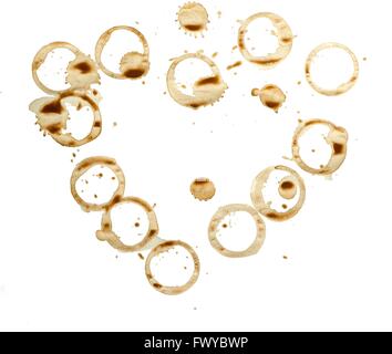 Sacco di forma circolare le macchie di caffè su sfondo bianco. Foto Stock