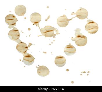 Sacco di forma circolare le macchie di caffè su sfondo bianco. Foto Stock