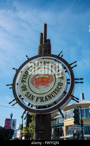 Segno di Fisherman's Wharf, il fronte mare di San Francisco, California, Stati Uniti d'America Foto Stock