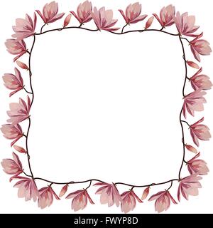 Splendido angolo telaio con rosa fiori di magnolia Illustrazione Vettoriale