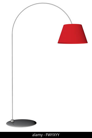 Rosso lampada a pavimento isolato su sfondo bianco. Il rendering 3D. Foto Stock