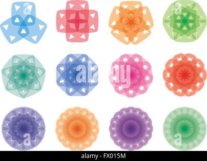 Round set di ornamenti. Abstract fiori creative Illustrazione Vettoriale