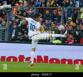 Stevan Jovetic durante il campionato italiano di una partita di calcio tra Frosinone e Inter al Matusa stadium di Frosinone Italia, Aprile 09, 2016 Foto Stock