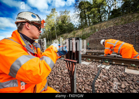 Lavoratori ferroviari la costruzione di nuovi confini Railway Foto Stock