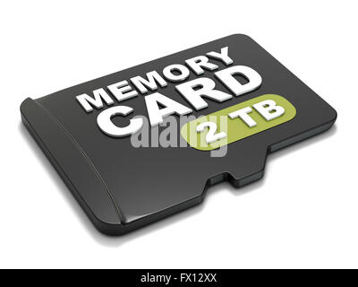 Memory card MicroSD, vista frontale 2 TB. 3D render illustrazione isolati su sfondo bianco Foto Stock