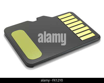 Memory card MicroSD, vista posteriore. 3D render illustrazione isolati su sfondo bianco Foto Stock