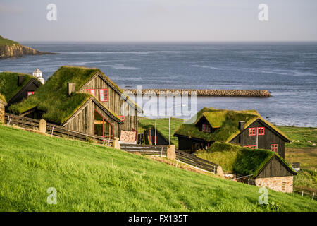 Villaggio di Kirkjubour, Isole Faerøer, Danimarca Foto Stock