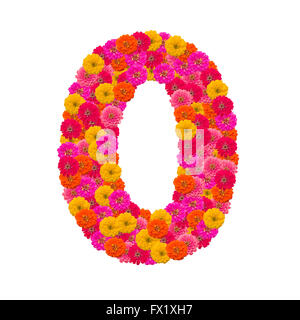 Numeri 0 realizzato da fiori Zinnias Foto Stock