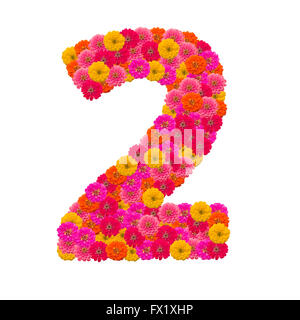 Numeri 2 realizzato da fiori Zinnias Foto Stock