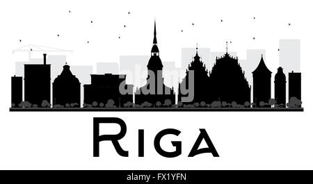 Riga dello skyline della città in bianco e nero la silhouette. Illustrazione Vettoriale. Piatto semplice concetto per il turismo presentazione, banner, cartellone Illustrazione Vettoriale