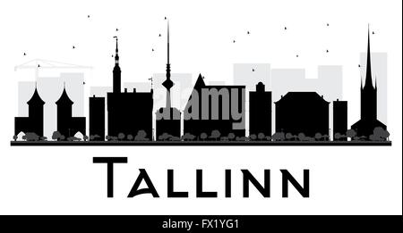Tallinn City skyline in bianco e nero la silhouette. Illustrazione Vettoriale. Piatto semplice concetto per il turismo presentazione, banner Illustrazione Vettoriale