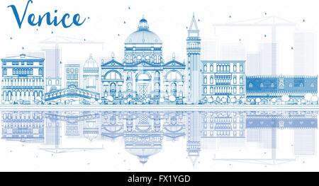 Profilo dello skyline di Venezia con silhouette di Edifici blu. Illustrazione Vettoriale. Viaggi di affari e turismo Concept Illustrazione Vettoriale