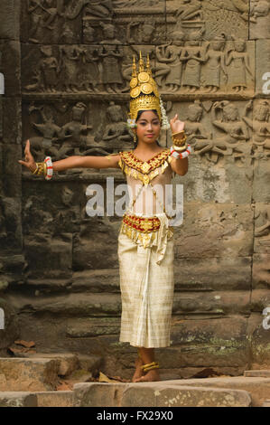 Ballerino di danza Apsara, Ta Som, Tempio di Angkor, Siem Reap, Cambogia, Foto Stock