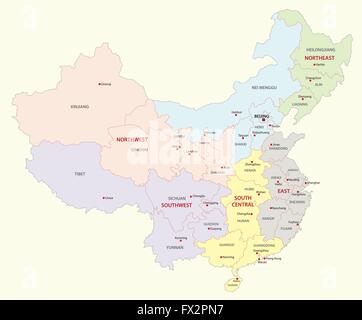 Cina regioni mappa Illustrazione Vettoriale