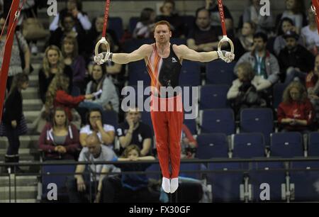 Liverpool, Regno Unito. Il 9 aprile 2016. Daniel Purvis. Anelli. mag. British ginnastica Championships 2016. Echo Arena. Liverpool. Regno Unito. 09/04/2016. Credito: Sport In immagini/Alamy Live News Foto Stock