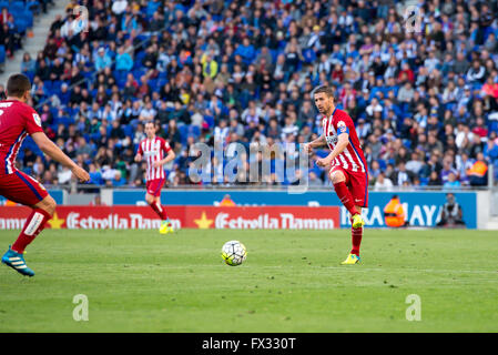 Barcellona, Spagna. Il 9 aprile 2016. Gabi suona presso La Liga match tra RCD Espanyol e Atletico de Madrid al Powerade Stadium Aprile 9, 2016 in Barcelonal, Spagna. Credito: Christian Bertrand/Alamy Live News Foto Stock