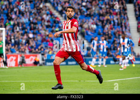 Barcellona, Spagna. Il 9 aprile 2016. Augusto suona presso La Liga match tra RCD Espanyol e Atletico de Madrid al Powerade Stadium Aprile 9, 2016 in Barcelonal, Spagna. Credito: Christian Bertrand/Alamy Live News Foto Stock