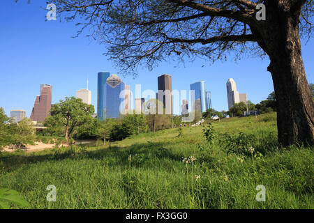 Vista del centro città di Houston, Texas in una bella giornata di sole Foto Stock