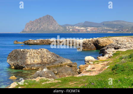 Il Monte Cofano, Trapani, Sicilia, Italia, Europa Foto Stock